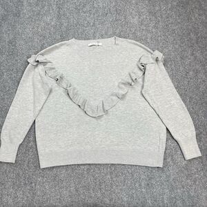 Harper Lane Sweater Womens Petite Large Ruffle Front Drop Shoulder Gray